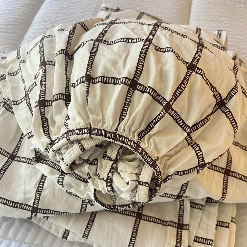 Lauren Ralph Lauren Dorian Windowpane King Sheet Set Cotton Brown Cream Grid